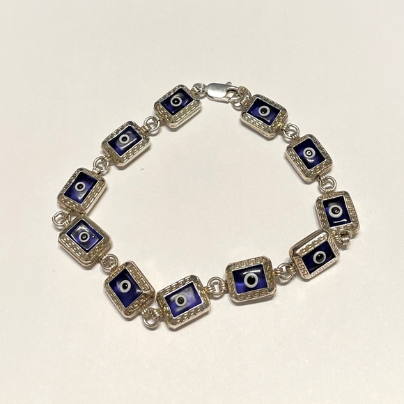 925 Silver Unique Evil Eye Bracelet - Picture 5 of 14